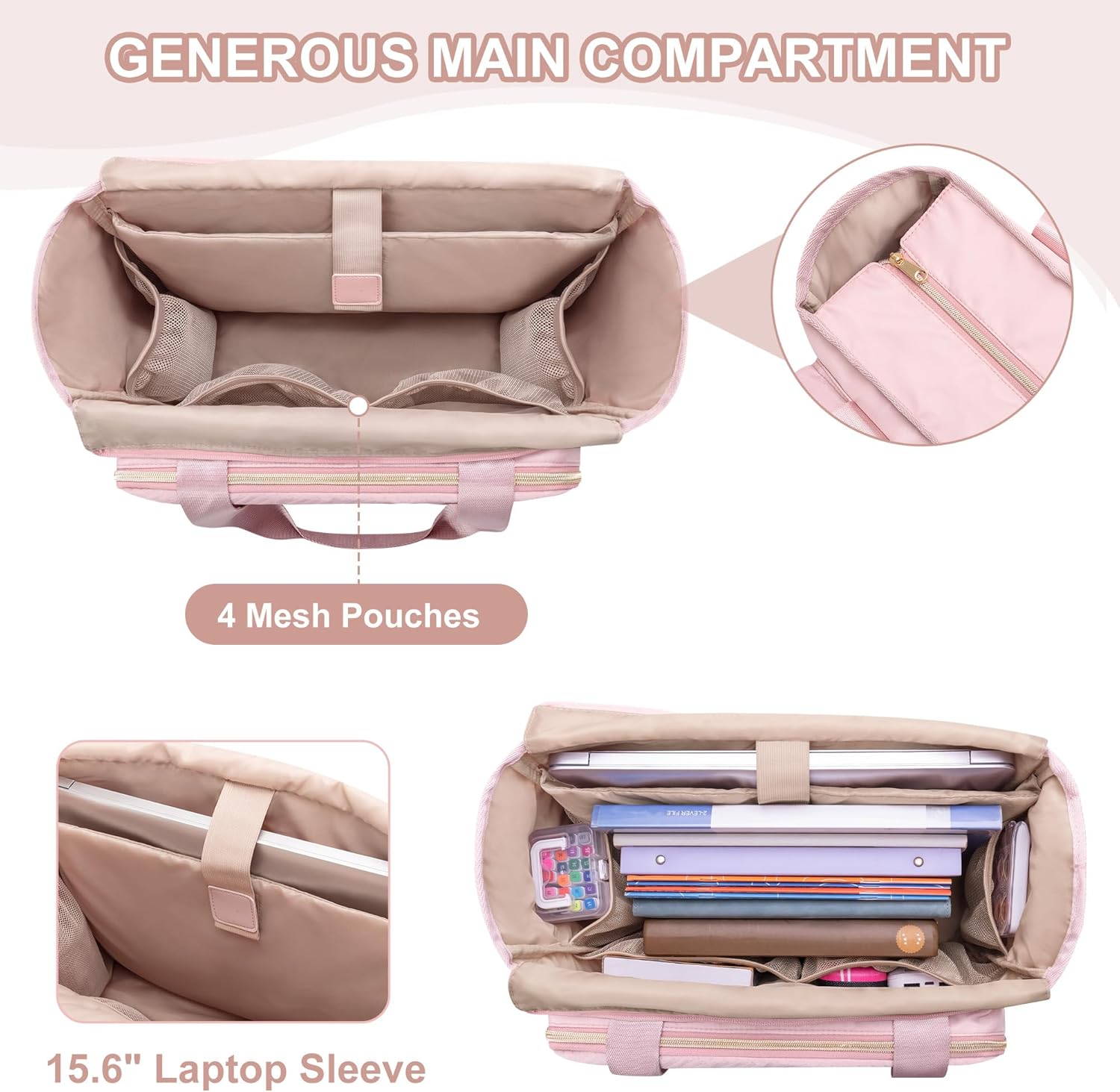 Teacher Tote Bag for Women, Teacher Work Bag 15.6 inch Laptop Bag with Accordion File Organizer, Pink - Image 3
