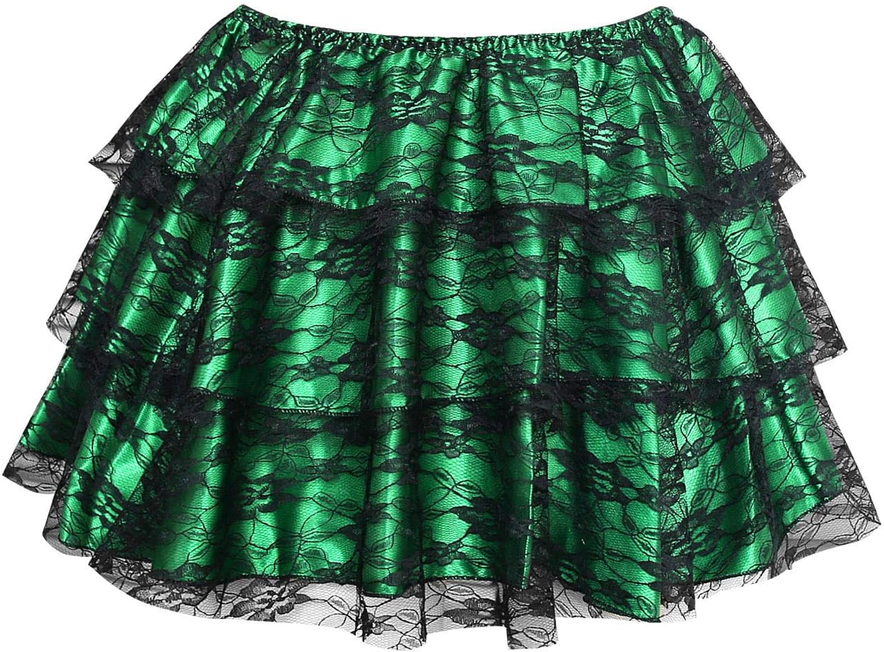 KILLREALDarkLure Women's Vintage Ruffle Lace Satin Tutu Skirt Dancing Petticoat Size Small Green