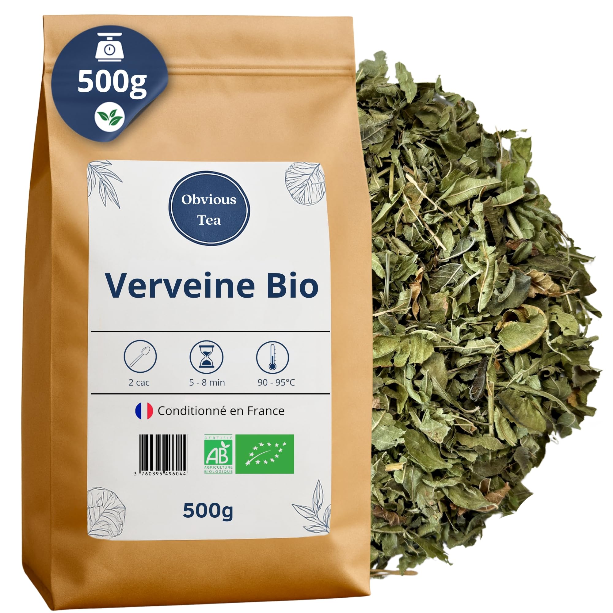 Feuilles de Verveine Bio en Vrac - Herboristerie et Tisane Relaxante - Aloysia Citriodora Palau - Agriculture Biologique - Conditionné en France (500 g (250 Tasses))