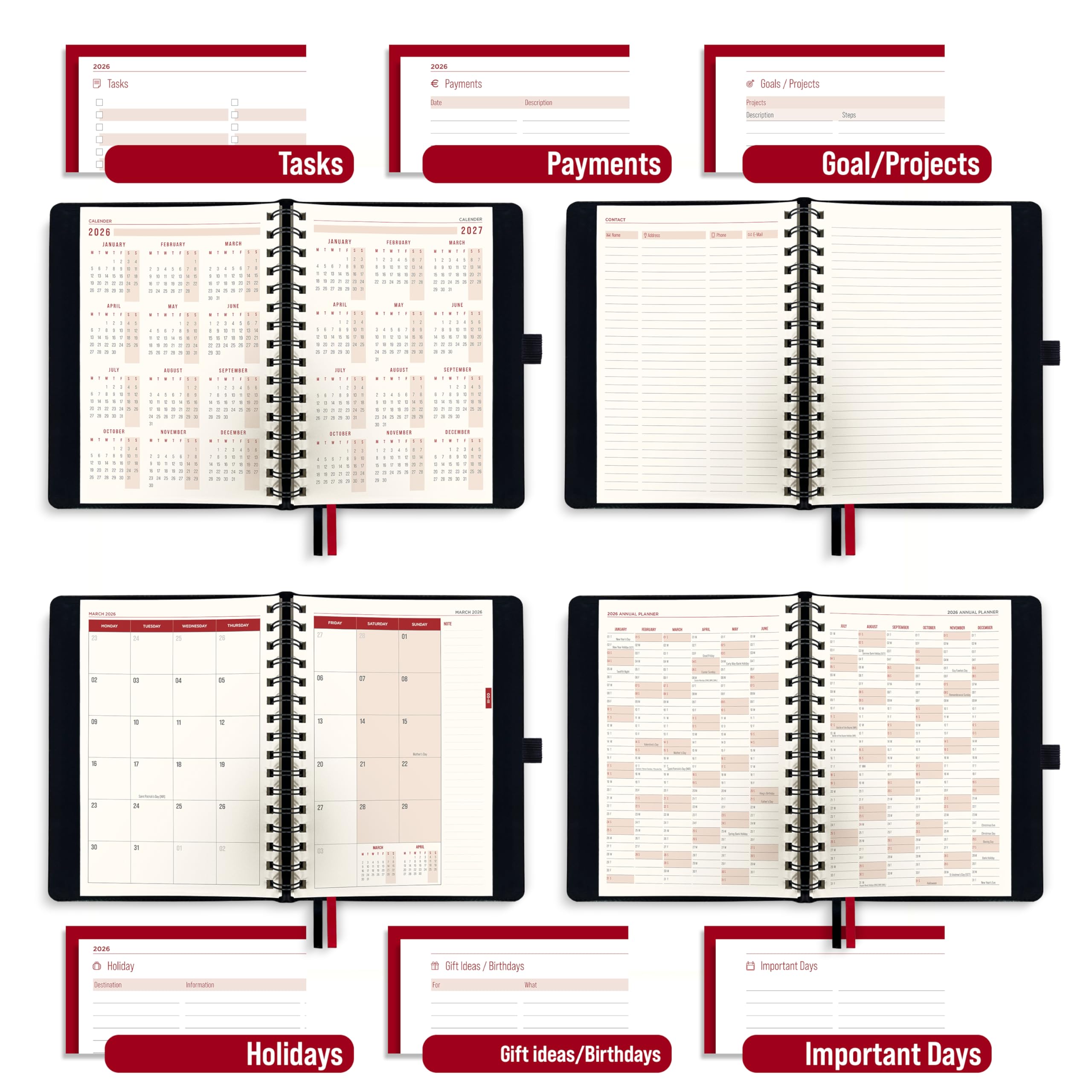 Colortouch Agenda 2026, Calendario A5, Planificador Semanal Con