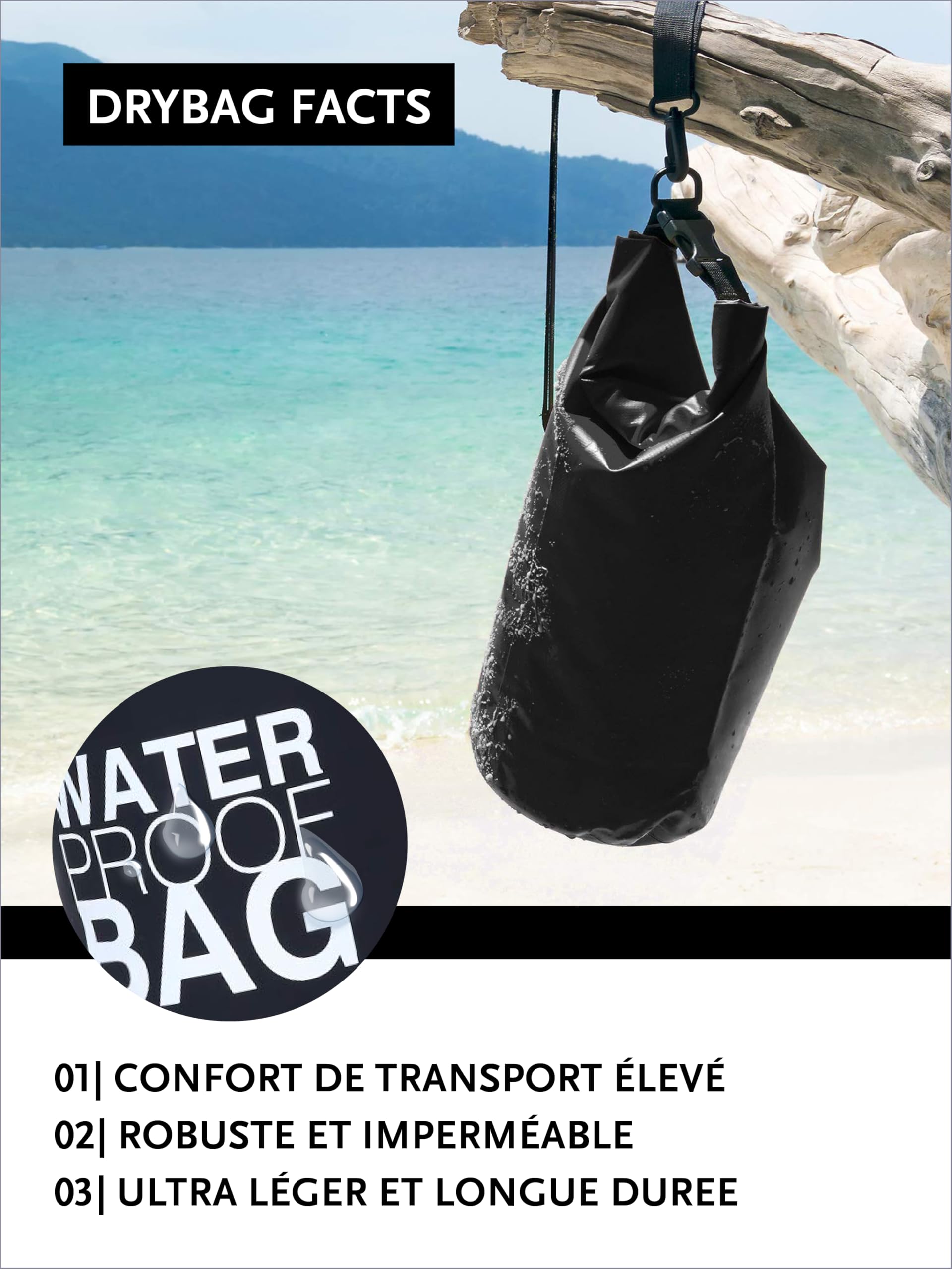 DonDon Dry Bag Sac étanche 2l, 5l, 10l, 15l, 20l, 30l avec bandoulière