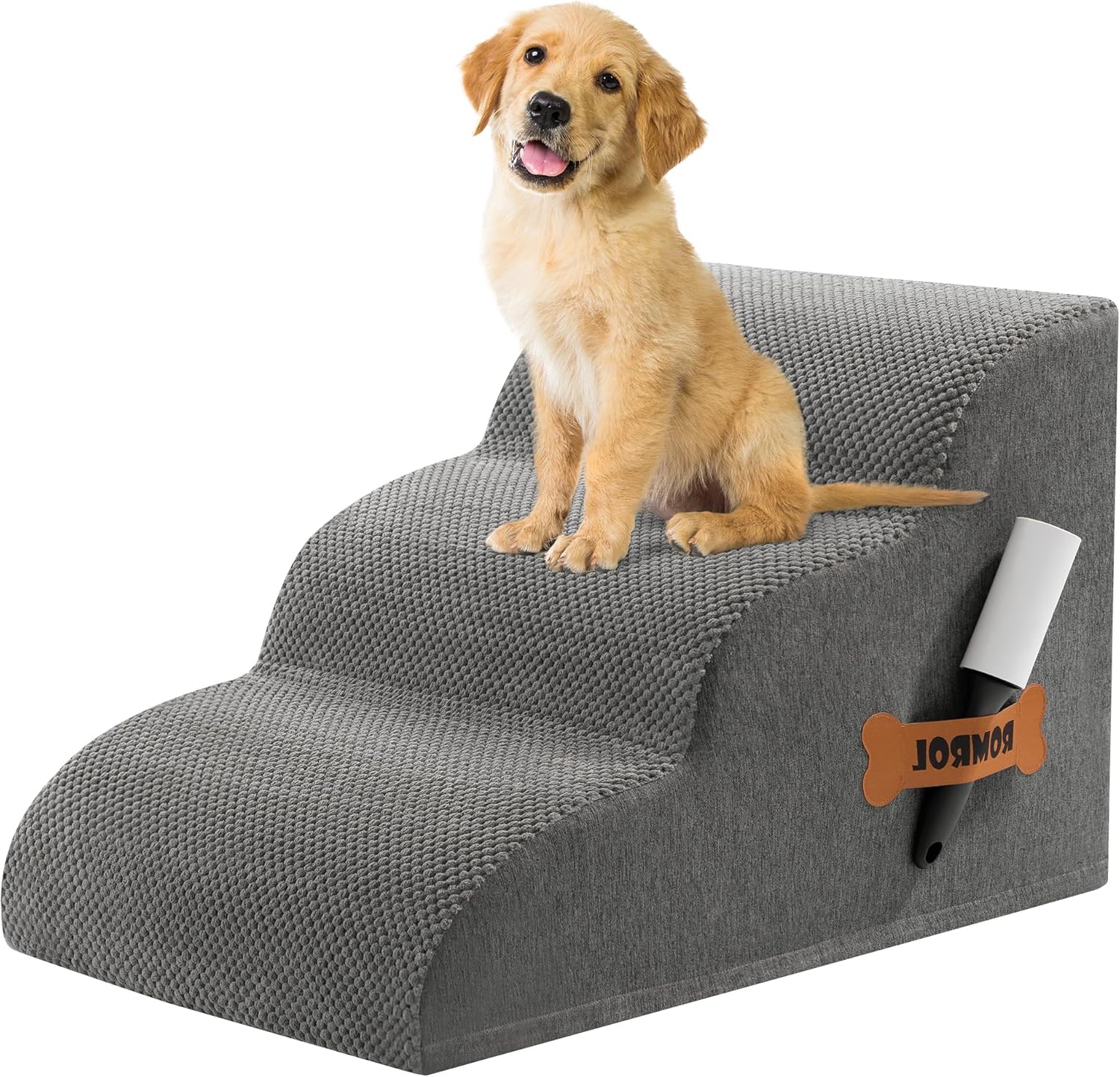 Romrol Dog Stairs Ramp for Beds Couches, 15.7” H 33D Extra Wide Pet Steps with Durable Non-Slip Waterproof Fabric Cover, Dog Slope Stairs for Small Dogs and Cats or Pets Friendly, 3-Tiers, Grey Romrol Dog Stairs Ramp for Beds Couches, 15.7” H 33D Extra Wide Pet Steps with Durable Non-Slip Waterproof Fabric Cover, Dog Slope Stairs for Small Dogs and Cats or Pets Friendly, 3-Tiers, Grey