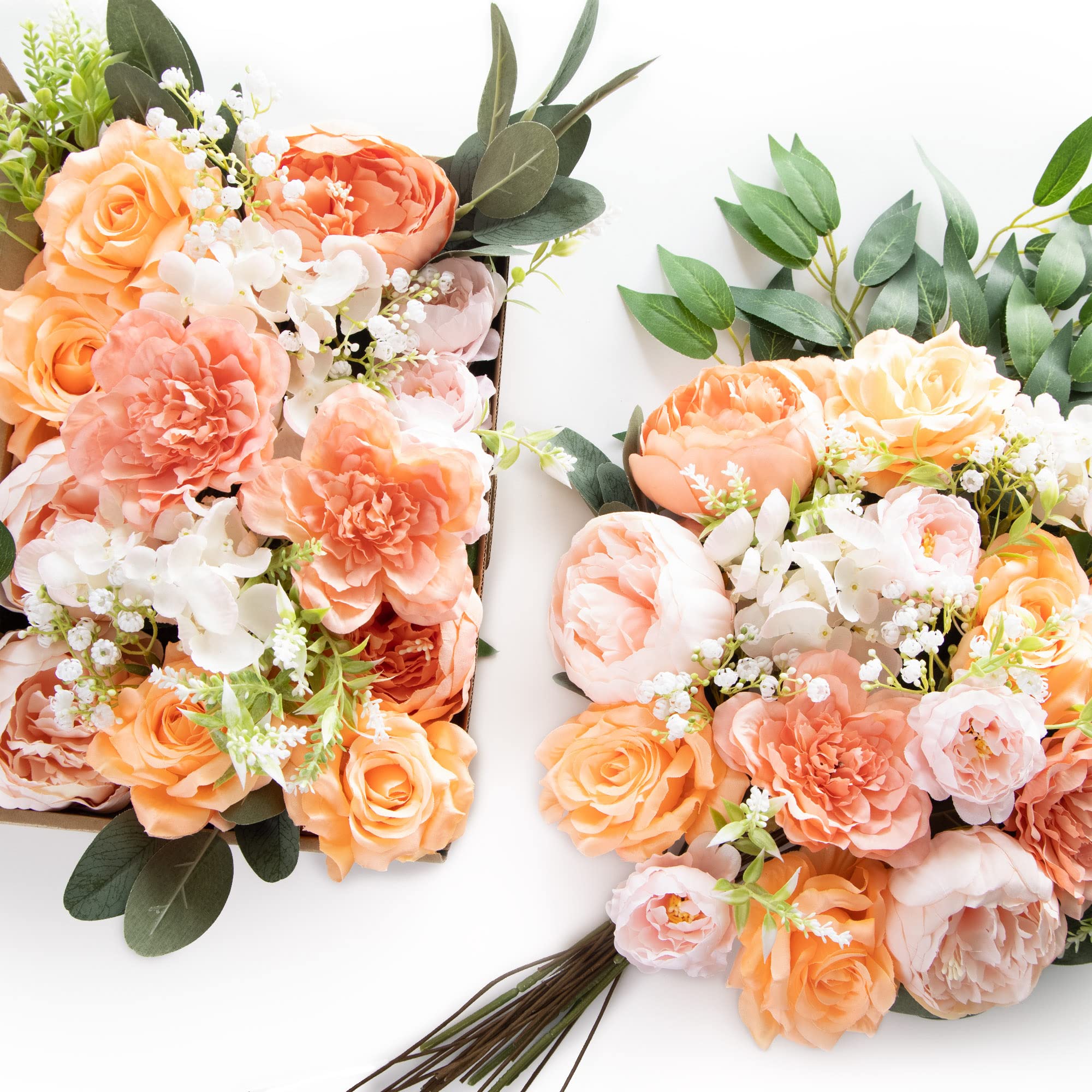 MISSPIN Wedding Artificial Flowers Box Set for DIY Wedding Bridal Bouquets Fake Peony Flowers Centerpieces Arrangements Party Baby Shower Home Decorations (Peach Pink)