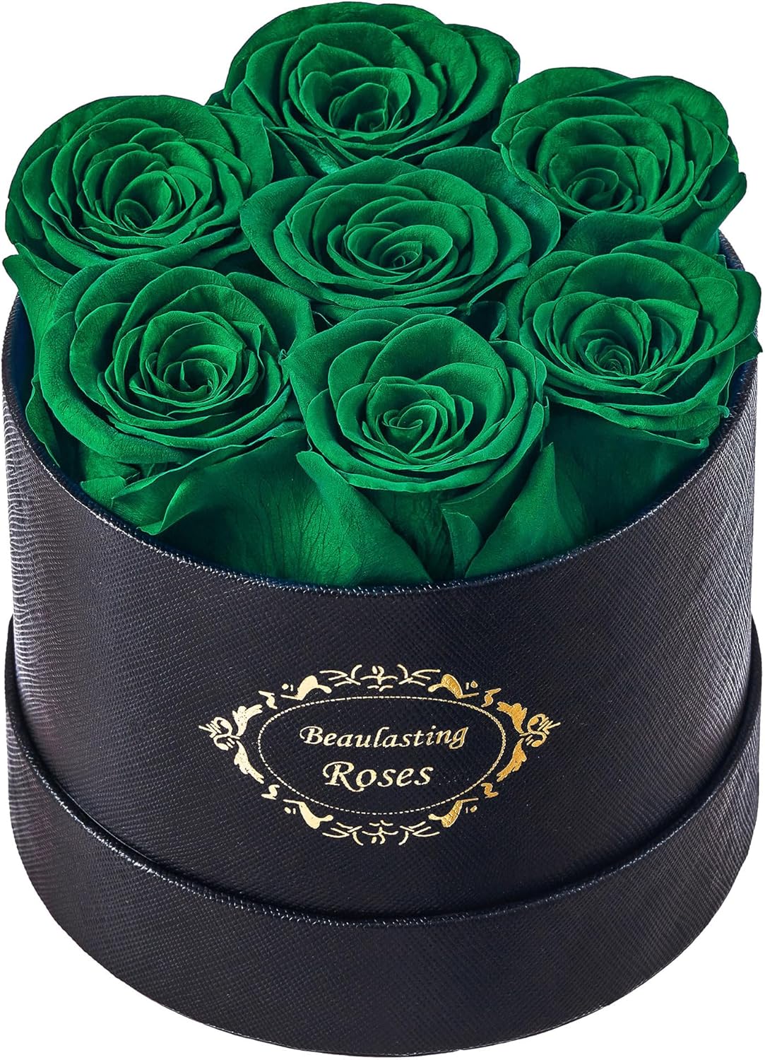Beaulasting Long Lasting Preserved Roses in a Box Last a Year Forever Flowers for Her Mom Wife Anniversary Birthday (Round Black Box, Blackish Green)