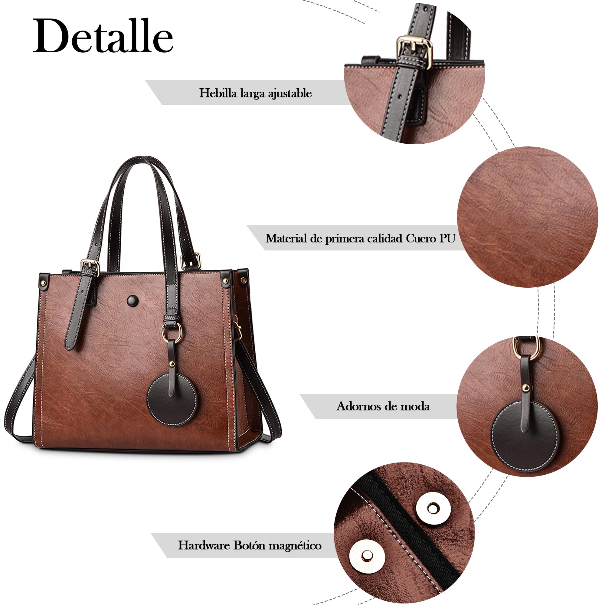 Bolsos de Mujer Bolso Moda Mano de Hombro PU Cuero Gran Capacidad Tote Trabajo Escuela Viajes Casual Diario Bolsos Cruzados Caqui