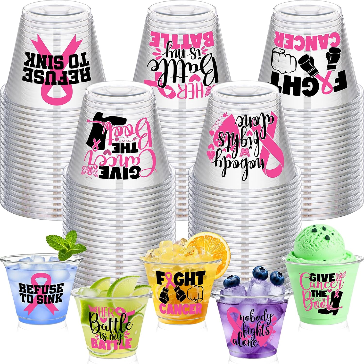 Yungyan 100 Pcs 50 Pcs 9 oz Breast Cancer Awareness Cups Bulk Pink Ribbon