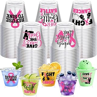 Yungyan 100 Pcs Breast Cancer Awareness Cups Bulk 9 oz Pink Ribbon Disposable Plastic Cups Breast Cancer Awareness Accessories for Charity Events Women Party Supplies Cold Beverage Drinking