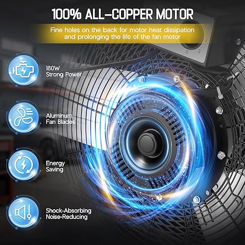 Miniatura 3 de Albott Ventilador de piso industrial de 36 pulgadas, ventilador de tambor de alta velocidad con 3 velocidades, ventilador de taller de metal