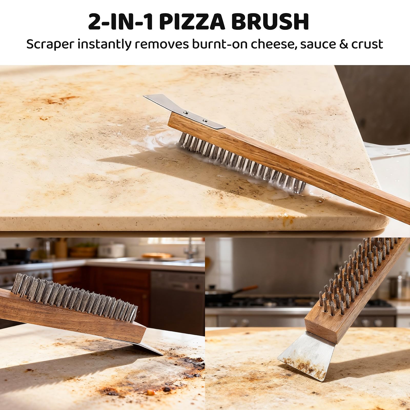 Juego de 5 piedras para pizza para horno y parrilla, herramientas para hacer pizzas con piedra de hornear de 37,5 cm, pala para pizza, cortador de pizza con rueda, cepillo para horno, raspador, para