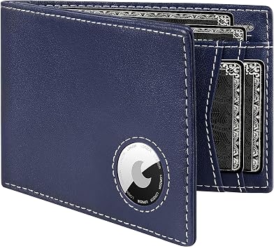 LORZOR Mens Wallet with AirTag Holder, Bifold Top Grain Leather Minimalist Front Pocket RFID Blocking AirTag Wallet with ID Window Gift for Men, up to 12 Cards