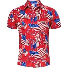 uideazone Mens 4th of July American Flag Patriotic Shirt USA Short Sleeve Button Up Independence Day Shirt M-XXL