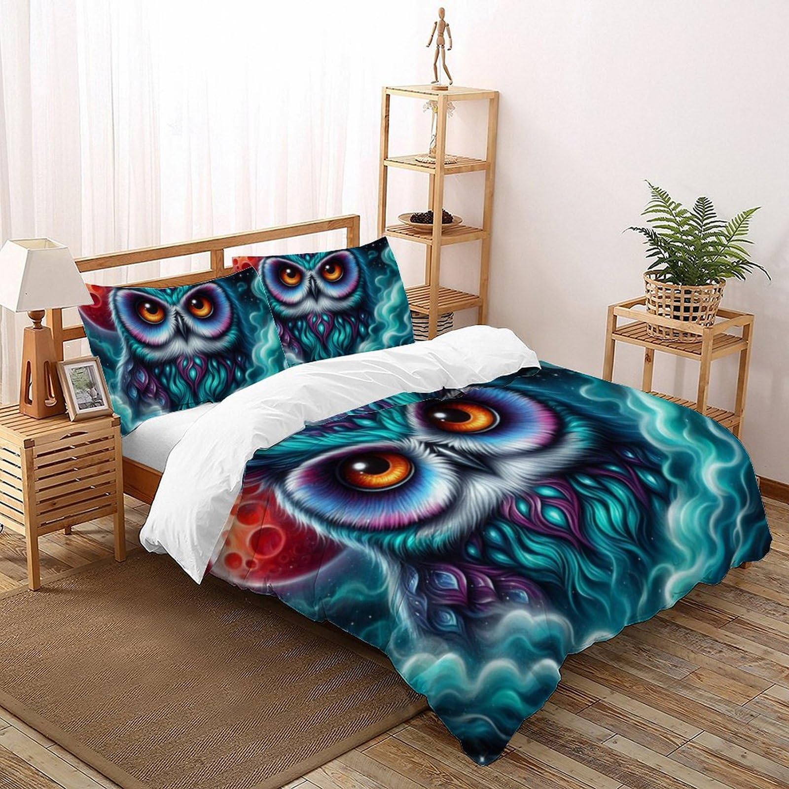 Housse de couette 260x220 hibou imprimé animaux 3D et taies d'oreiller en literie enfant