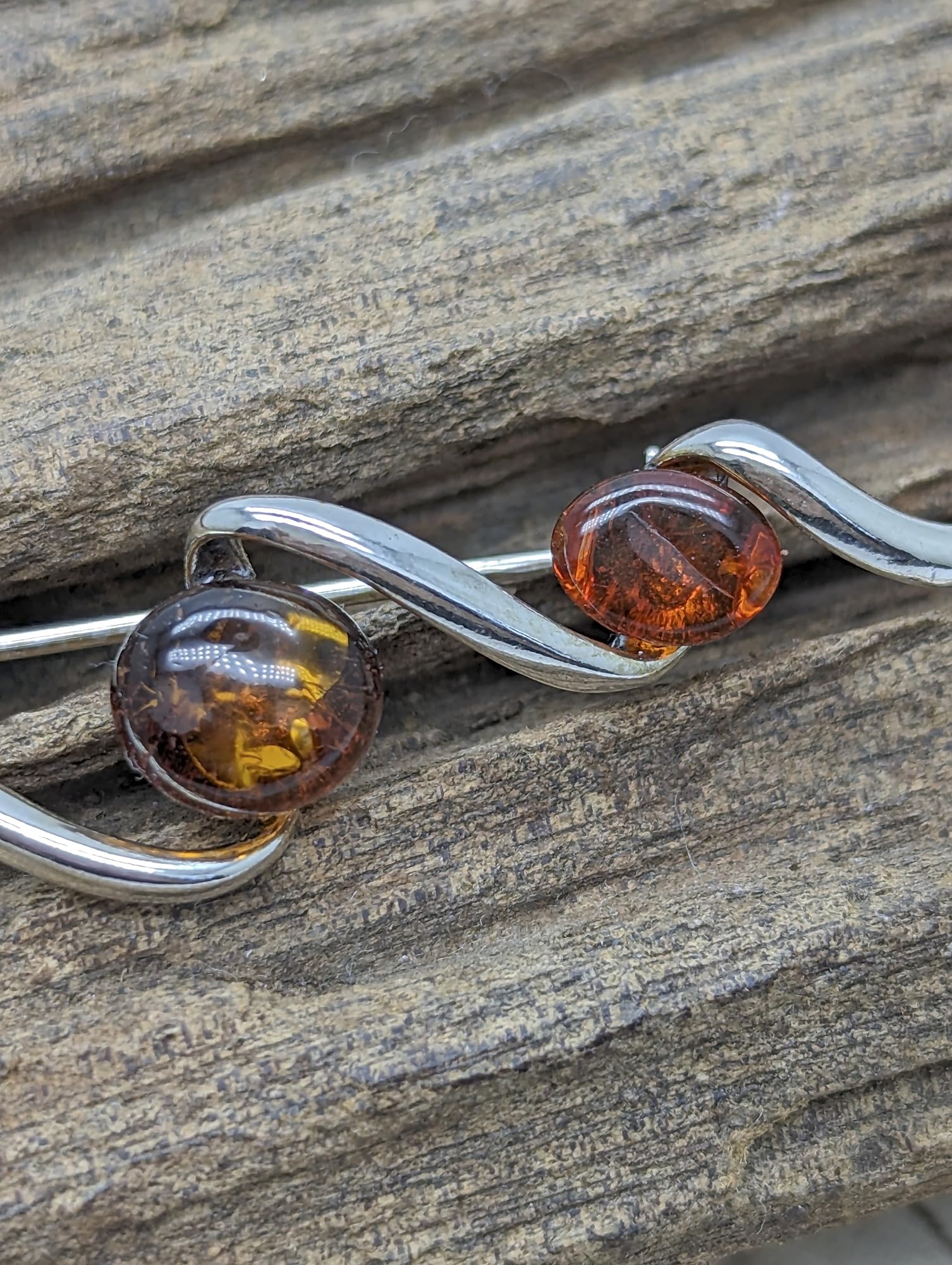 Spilla da donna in stile contemporaneo/vittoriano, con ambra, in argento Sterling 925, con ambra, 47mm x 11mm, Argento sterling Gemma, Ambra