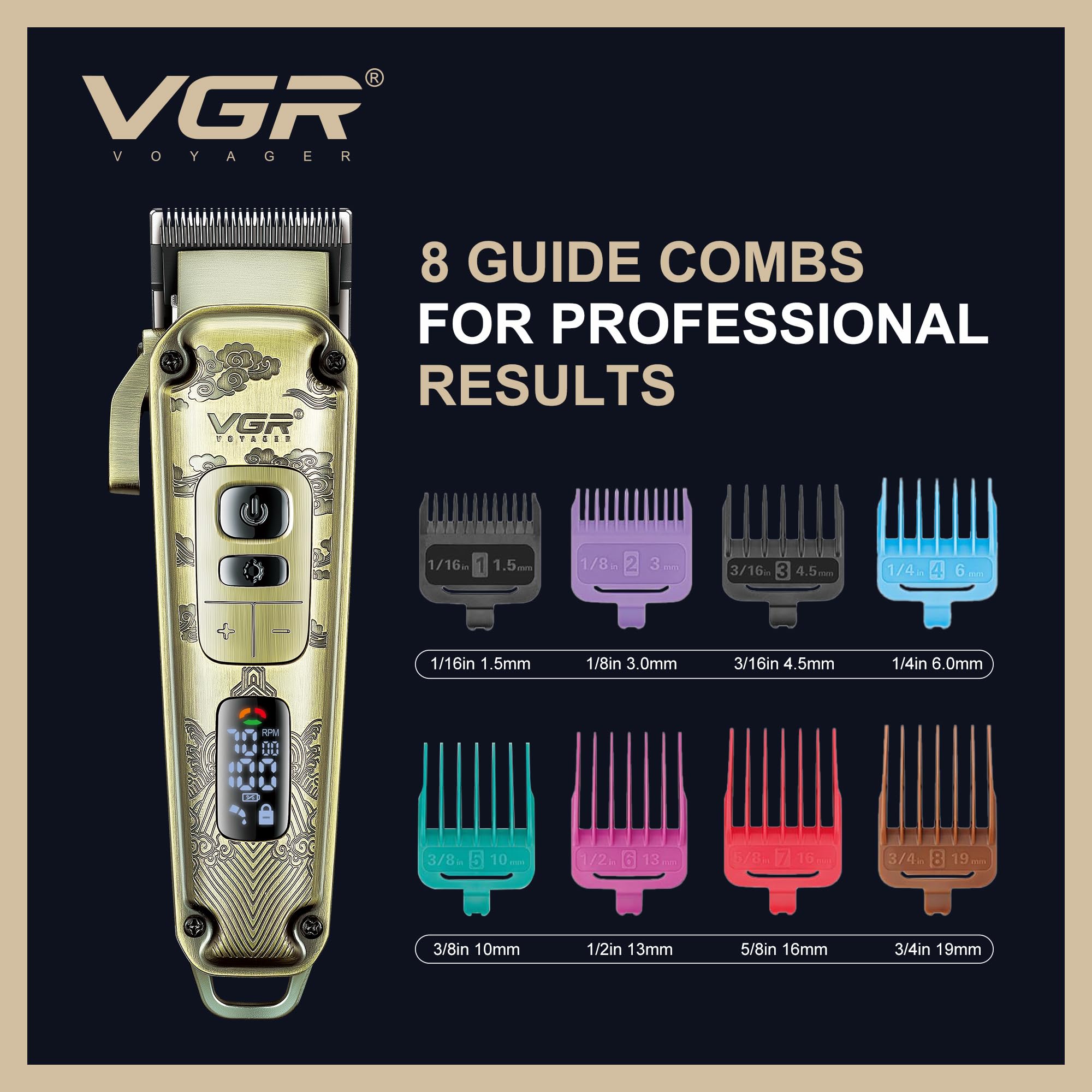 VGR Cortapelos para hombre inalámbrico con palanca cónica, kit de corte de pelo profesional eléctrico para corte de pelo de cabeza con cuchillas de cerámica, 7000 rpm, recargable a través de batería