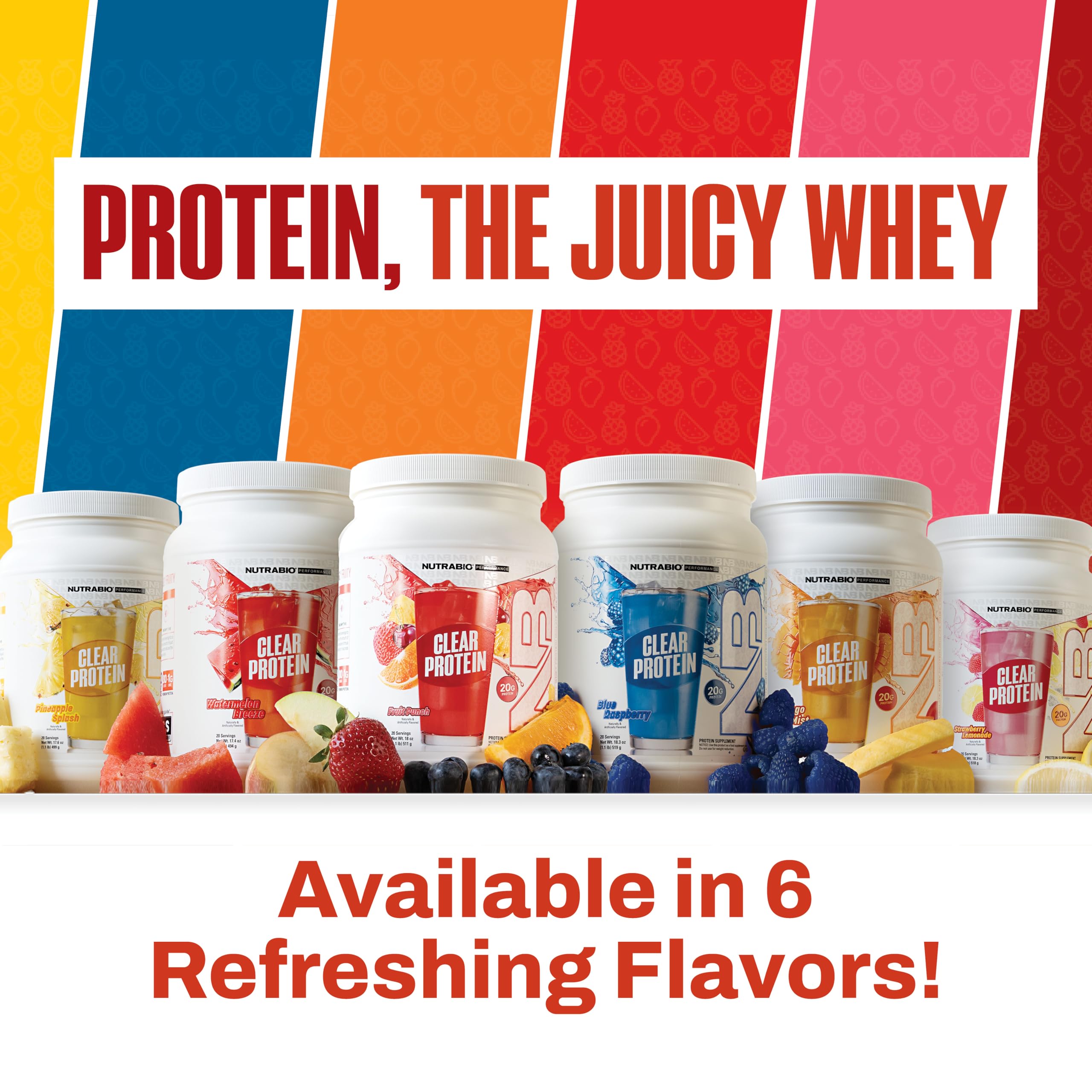 NutraBio Clear Protein Powder, Fruit Punch - 20 Servings, 20g Clear Whey Protein Isolate, 0 Sugar, 0g Lactose, Refreshing Fruit Flavors, GLP1 Support - Bone Health - Muscle Post Workout Recovery
