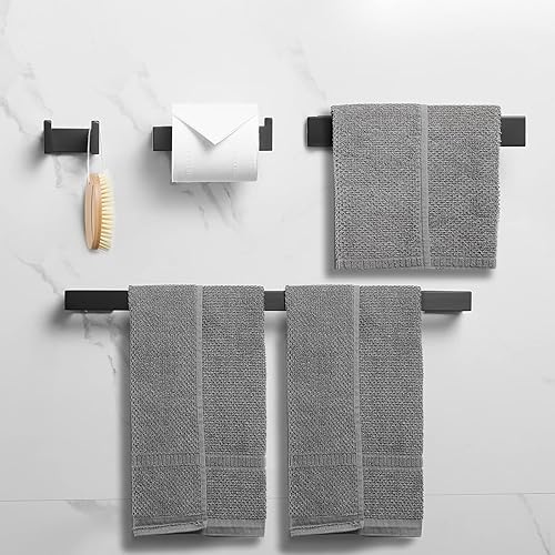 Miniatura 8 de Fapully Juego de accesorios de baño de 4 piezas con toallero de 24 pulgadas, toallero, anillo de papel, gancho para bata, negro mate