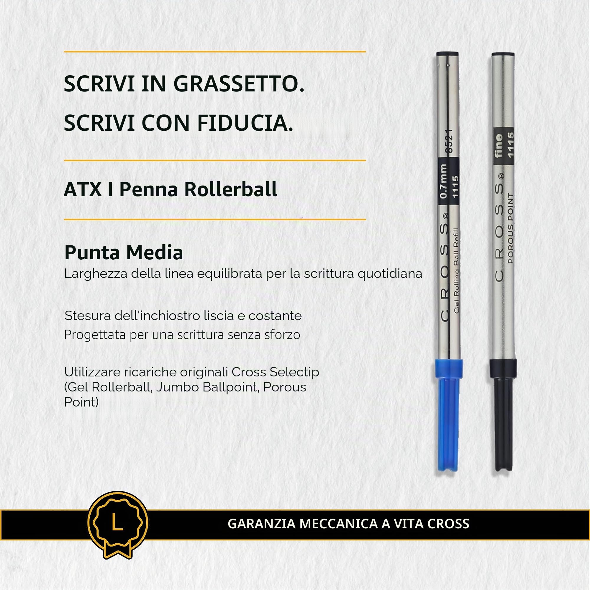 CROSS ATX - Penna roller (motivo diamantato fresato, colore inchiostro: nero, tratto M, con confezione regalo), nero spazzolato