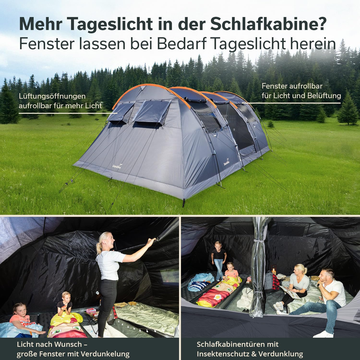 Skandika Gotland 6 Protect - tende da campeggio familiare - zanzariera - 540 x 450 cm - Pavimento cucito - Colonna d`acqua 5000mm