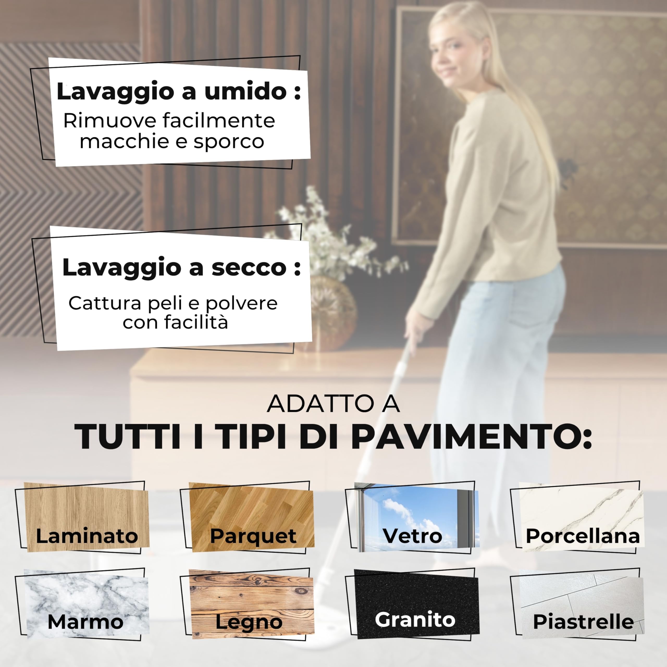 Set Lavapavimenti e Secchio per Pulizia – Gen 2 – 2 Scomparti, Secchio Rimovibile, Mocio Piatto Autoestrizzante 360°, Rullo Raccoglipeli, 2 Panni Riutilizzabili, Bianco – ALANBERG®