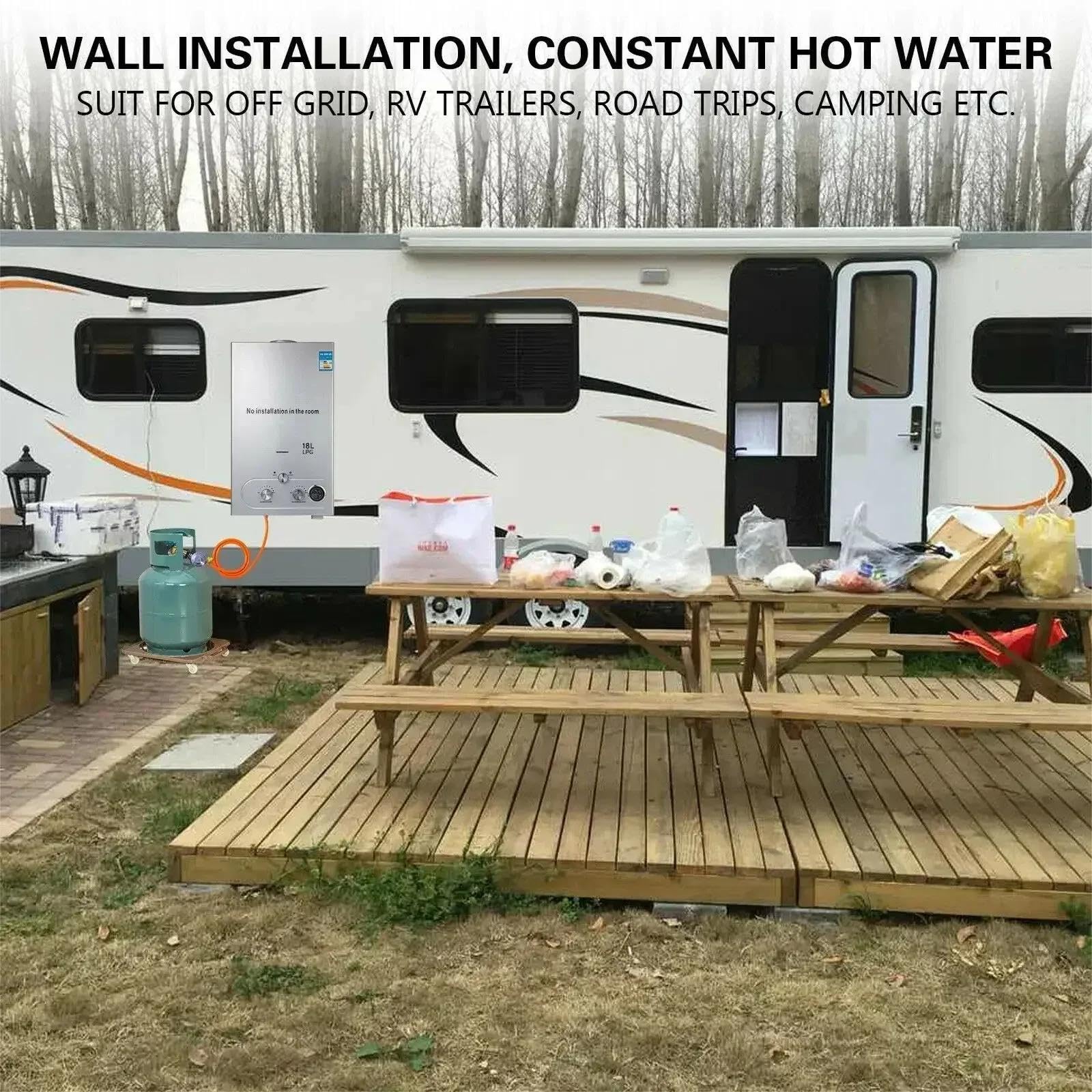 Chauffe-eau gaz Instantané LPG 7L, 14KW Instant Gas Water Heater, Débit 7L/min, Kit Douche Inclus, Montage Mural, Protection Surchauffe 85℃, Pour Maison,Camping, Caravane (B)
