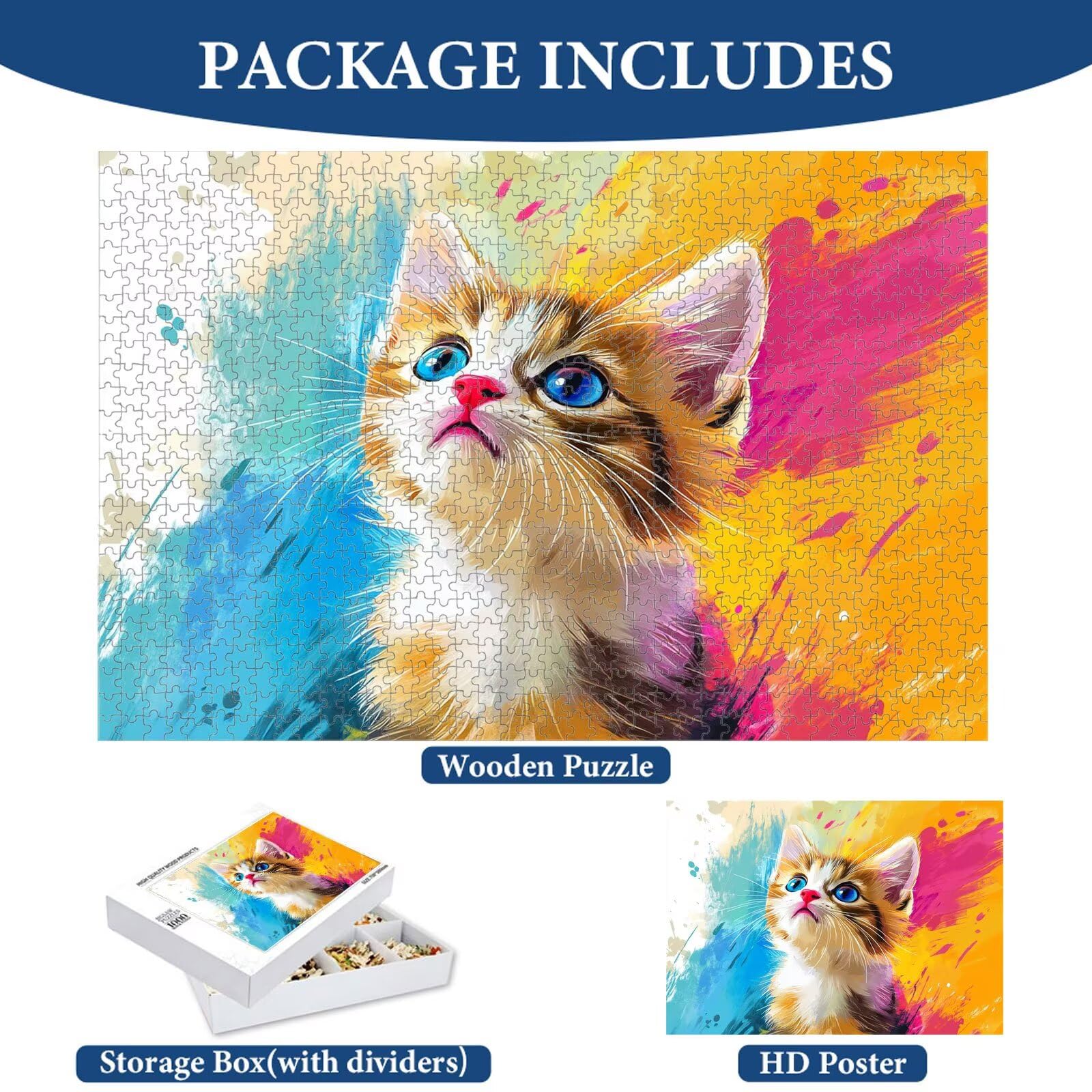 Puzzle 1000 Pezzi - Gatto & Colorato - Puzzle in Legno Durevole 1T#850
