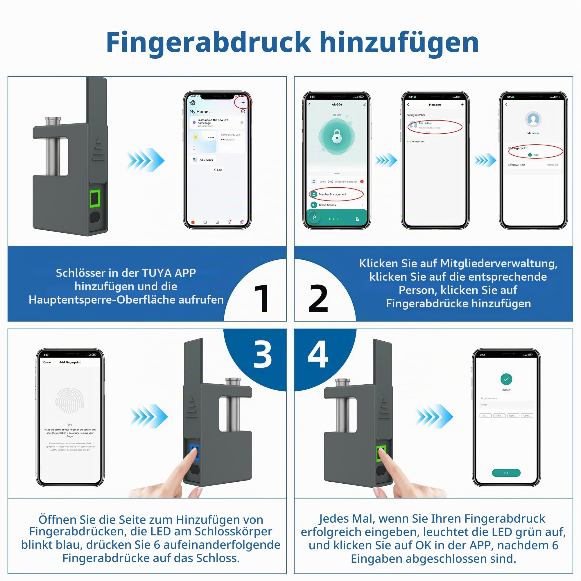 Gepanzertes Sicherheitsschloss für Container, Entriegelung mit Fingerabdruck, App und Schlüssel, robuste Diebstahlsicherung für Garagen, Carports und Keller