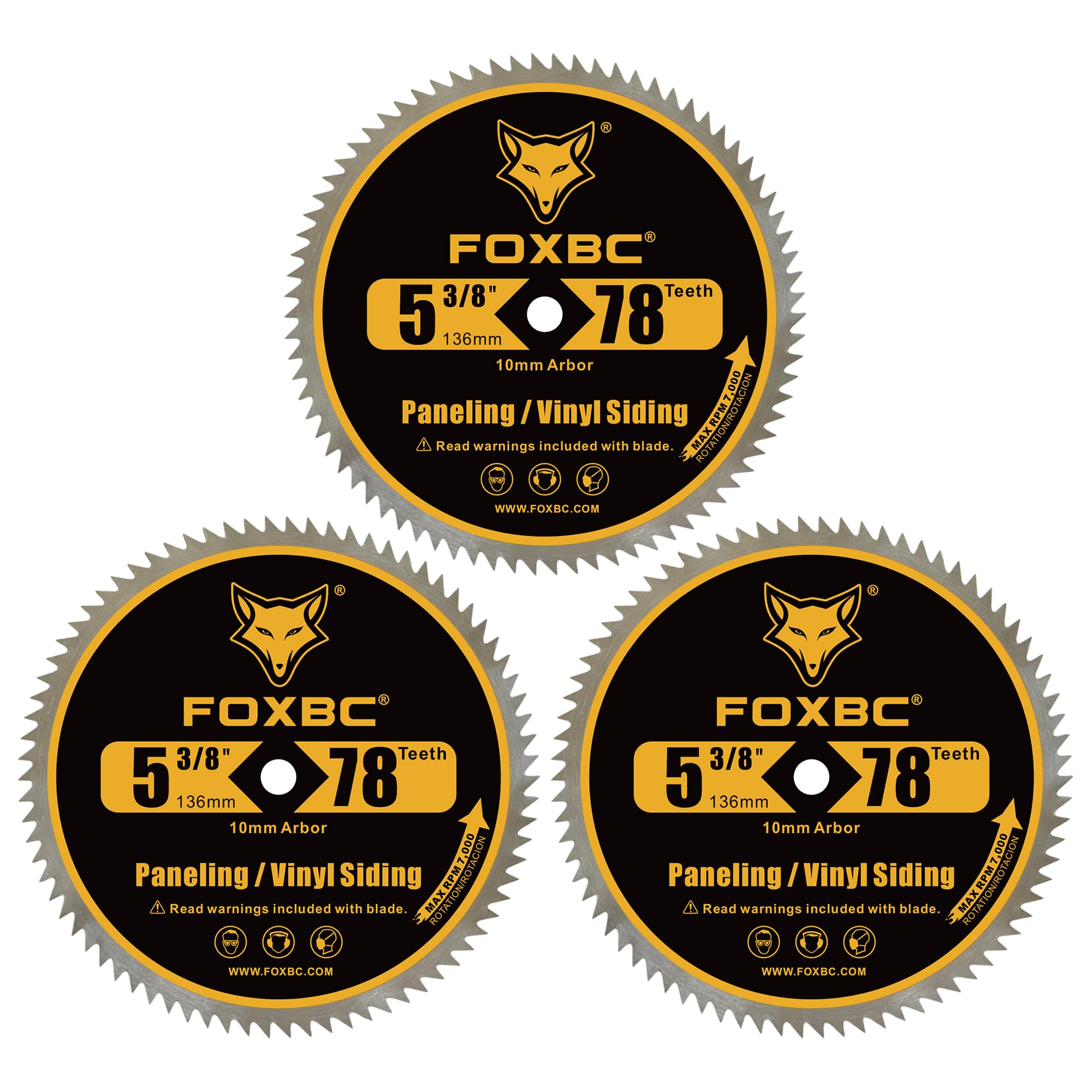 FOXBC 5 3/8 Inch Circular Saw Blade 78 Tooth for Paneling, Plastics, Vinyl Siding Cutting with 3/8" (10mm) Arbor, Replacement for DeWalt DW9053-3 Pack