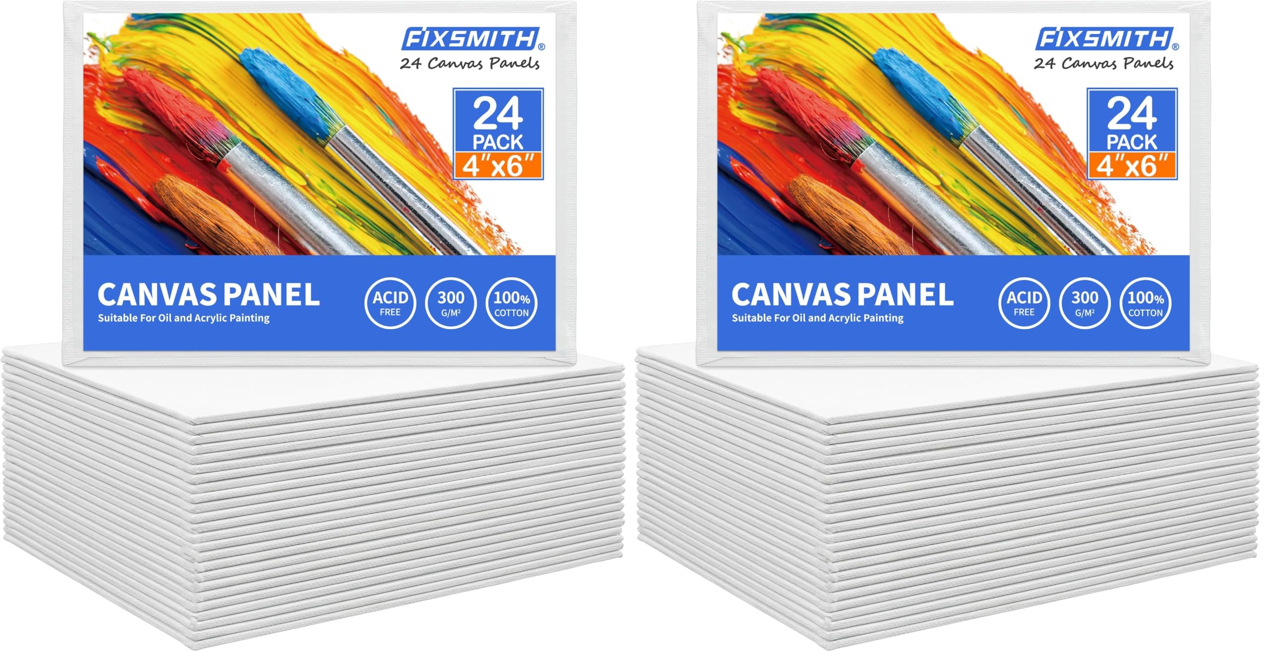 FIXSMITH Canvas Boards for Painting 4x6 Inch, Super Value 48 Pack Mini Canvases, White Blank Canvas Panels, 100% Cotton Primed, Painting Art Supplies