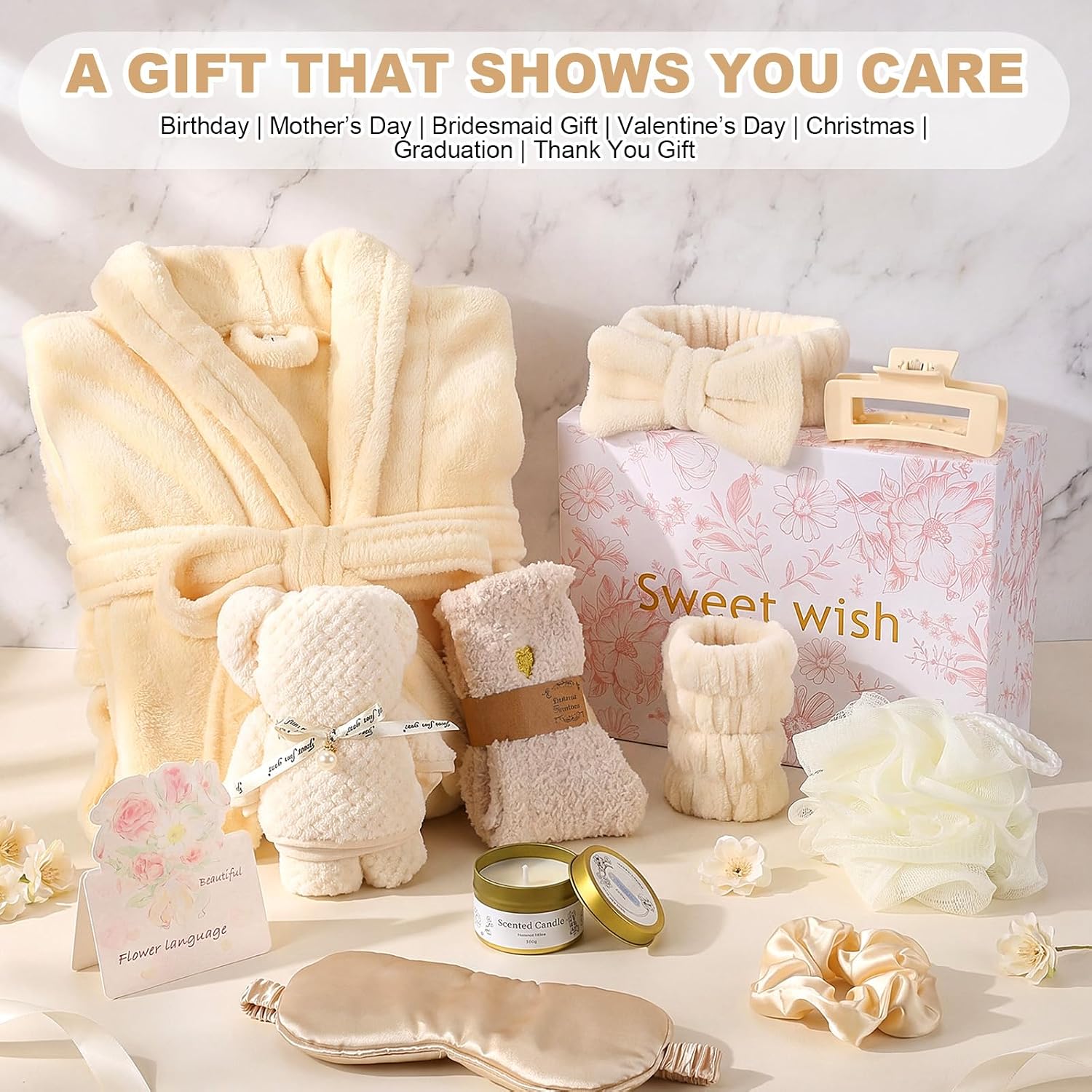 Patelai 11 Pcs Birthday Gifts Basket for Women, Spa Gift, Beige