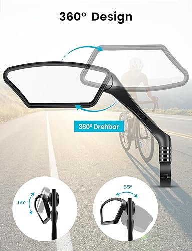 Miniatura 7 de MAGICYCLE Espejos retráctiles para bicicleta de 360 grados, 1 par de espejos retrovisores para manillar, espejos de bicicleta eléctrica, ajustables,
