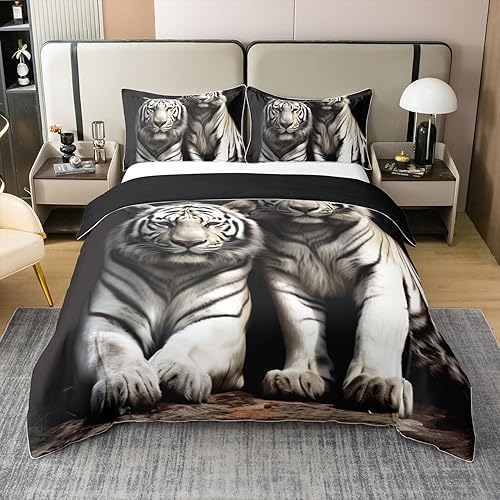 Erosebridal Funda de edredón de tigre blanco 100% algodón, tamaño Queen, juego de ropa de cama con estampado de animales 3D para niños y niñas,