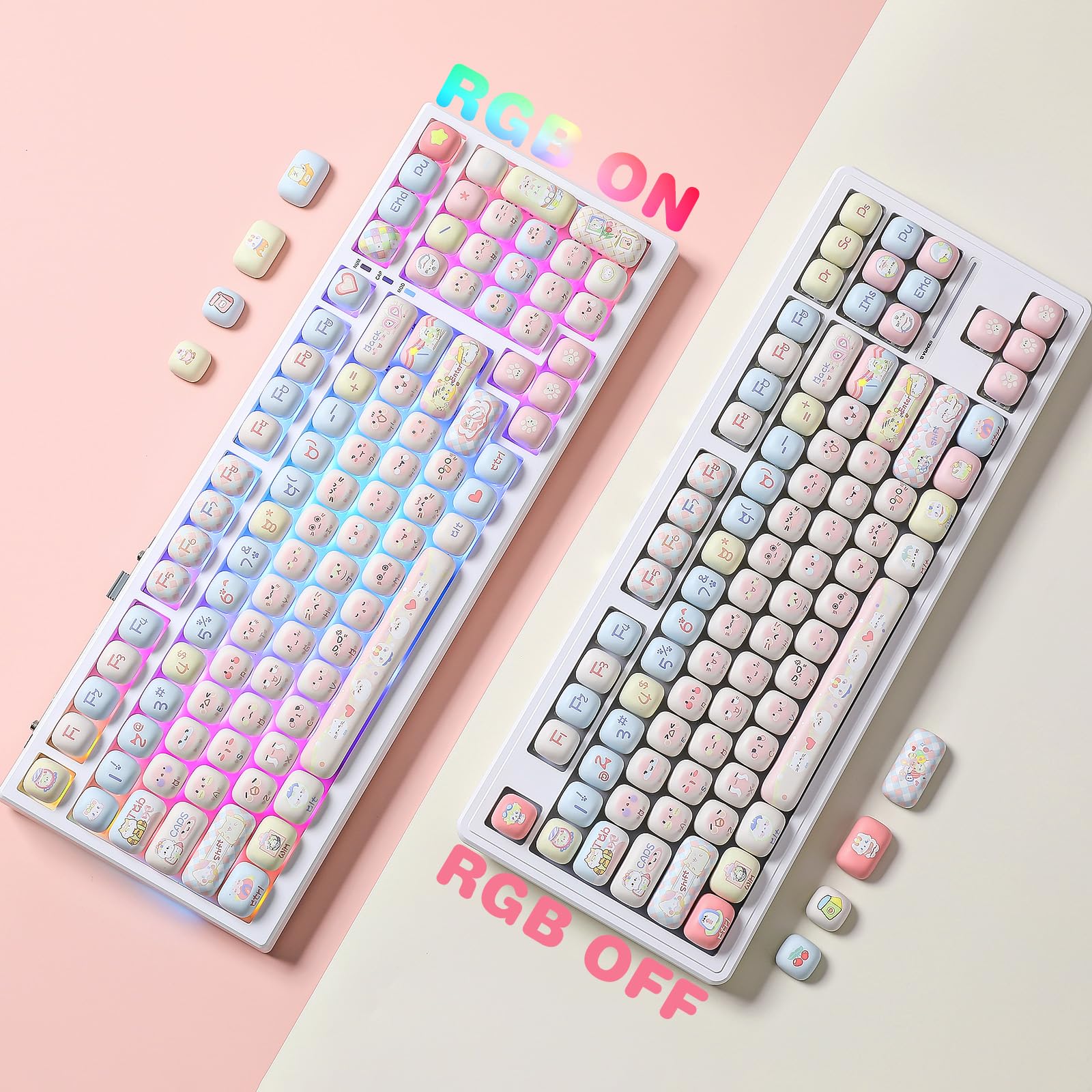 piii♡ Amazon.com: YUNZII Cute Pink Kitten Custom Keycaps, 141 Keys Dye