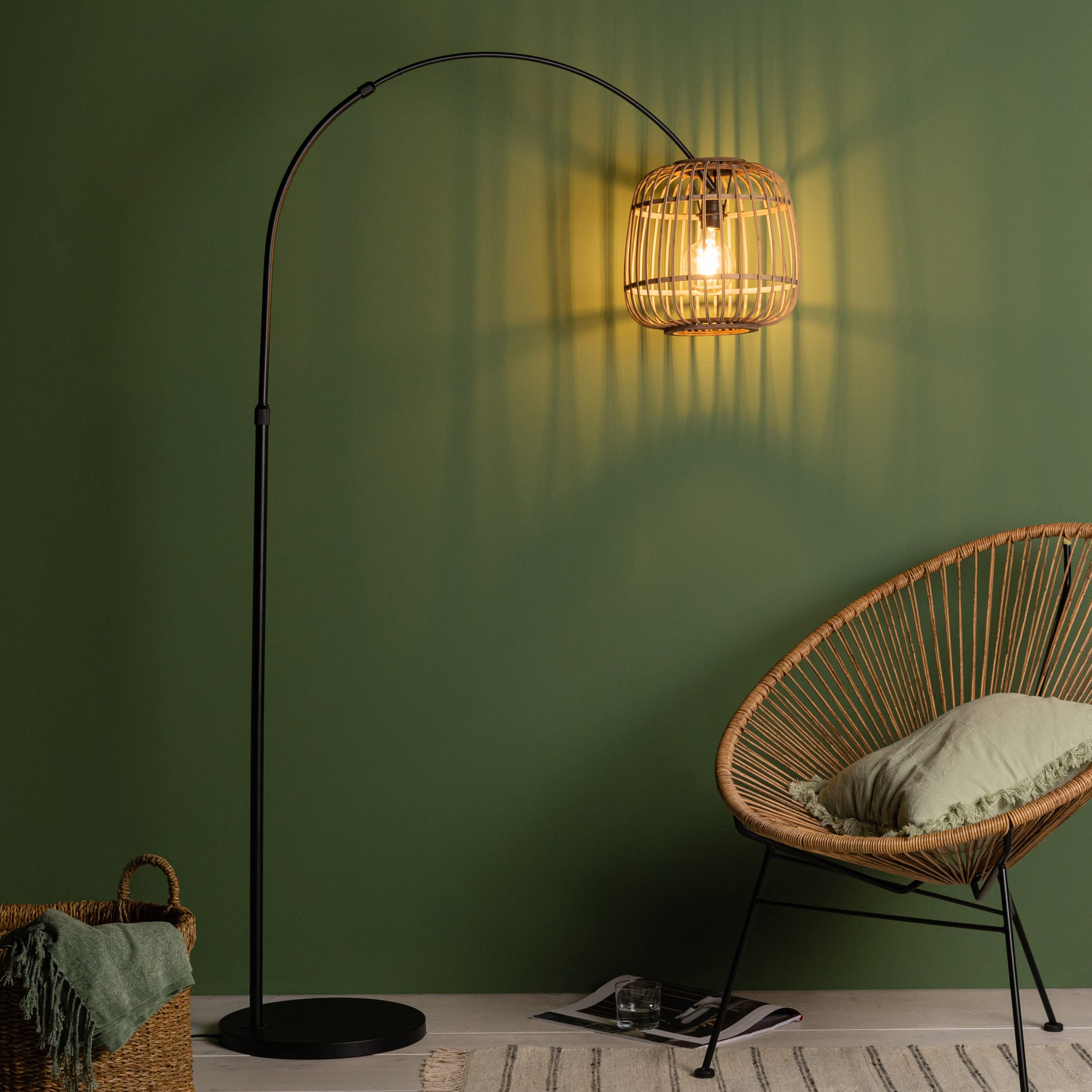 Lightbox Basic Lampada Da Terra Con Motivo Floreale - 145 Cm, Paralume In Carta Di Riso, Interruttore A Pedale