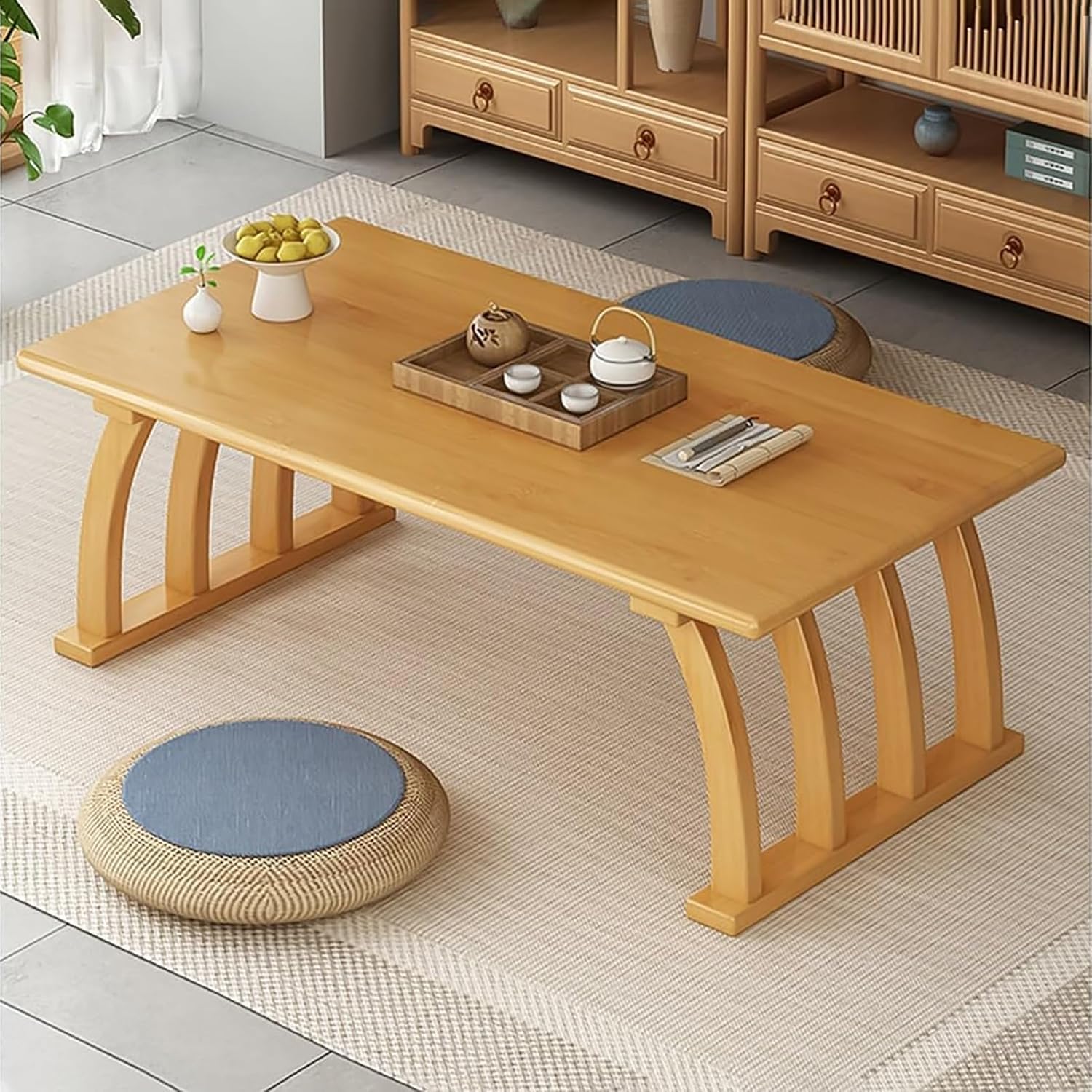 Tavolo tatami in legno, tavolo da pavimento giapponese, scrivania bassa per soggiorno, sala da tè meditazione, tavolino da caffè portatile piccolo