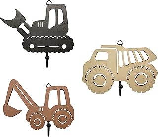 3 Ps Construction Vehicles Wall Hooks Wooden Decorative Hooks for Kids Room Nursery Wall Hook Decor for Boys