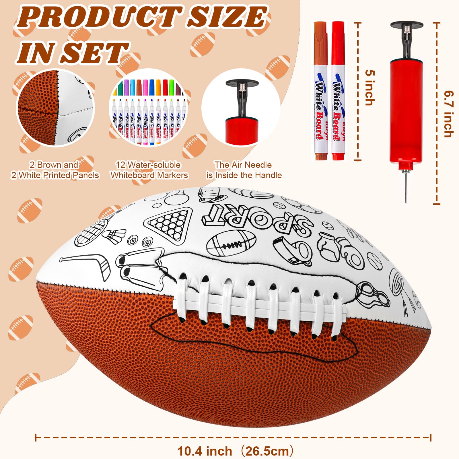 Size 6 Kids Football Custom Color Youth Size Football Color Your Own Footballs Includes Air Pump 12 Pcs Makers DIY Coloring Footballs Craft Gifts 10.4 Inches Youth Football Toys For Boys Sport Fans