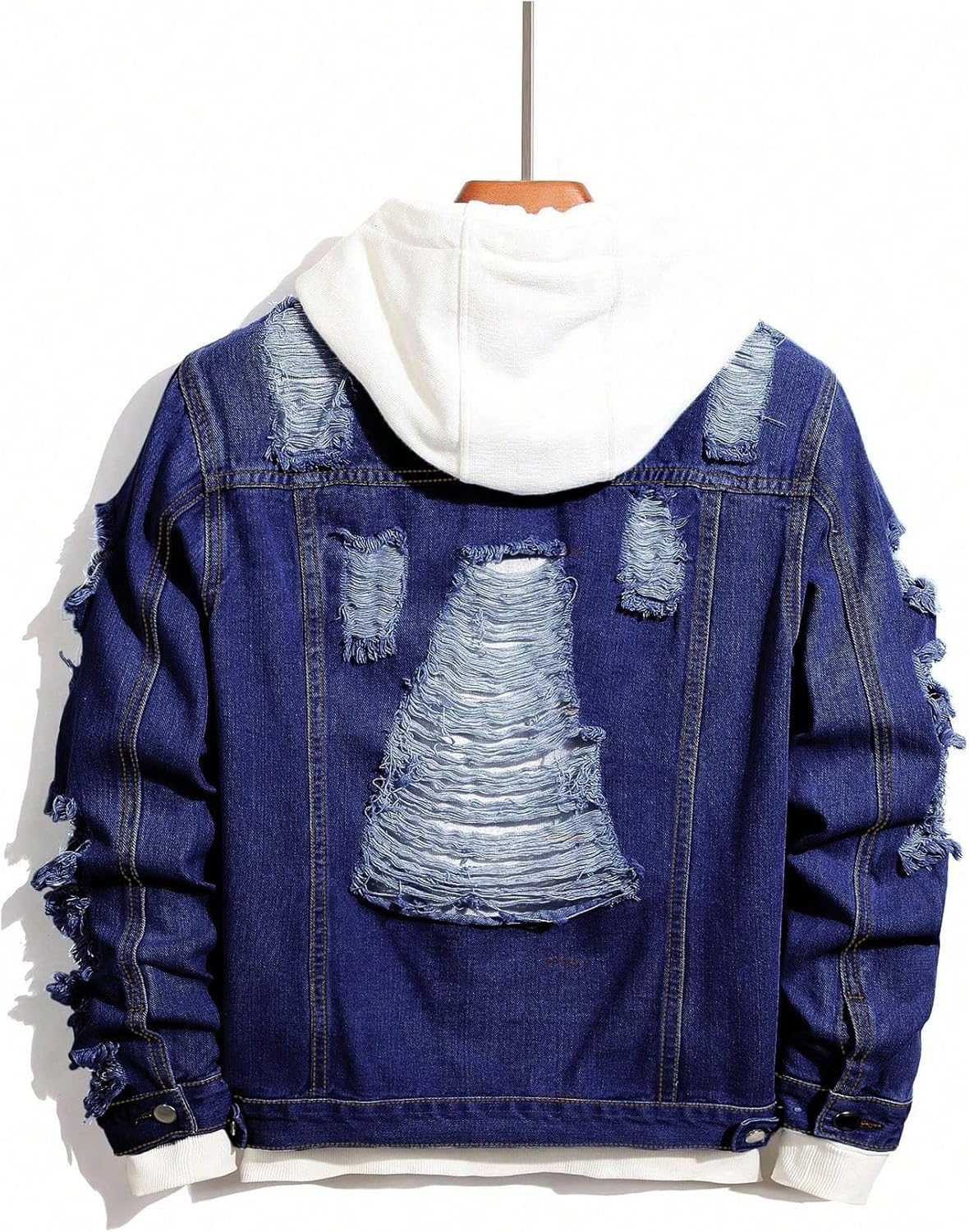 SOLY HUX Men's Ripped Denim Jacket Button Front Collared Long Sleeve Grunge Jean Jackets Streetwear - Image 3