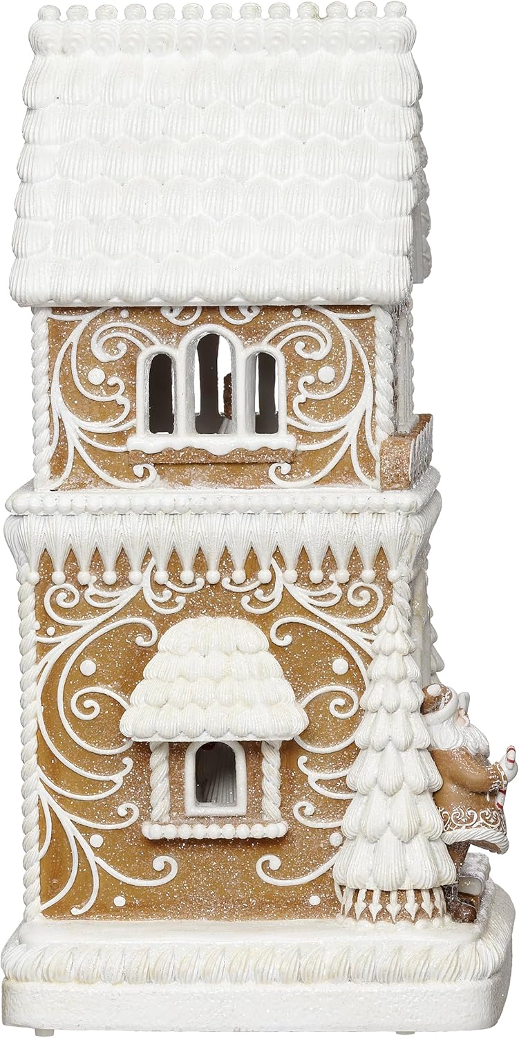 Roman Music Lighted Rotating Gingerbread House Collectible Building, 19-inch Height, Christmas Decoration