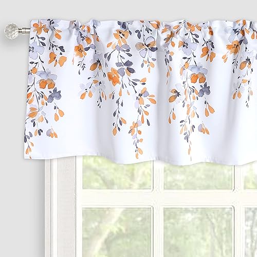 Cenefa de flores lloronas para ventanas, cenefa de cortinas cortas florales para baño, cocina, bolsillo para barra, 52 x 16 pulgadas, naranja y gris disponible en Yaxa Colombia