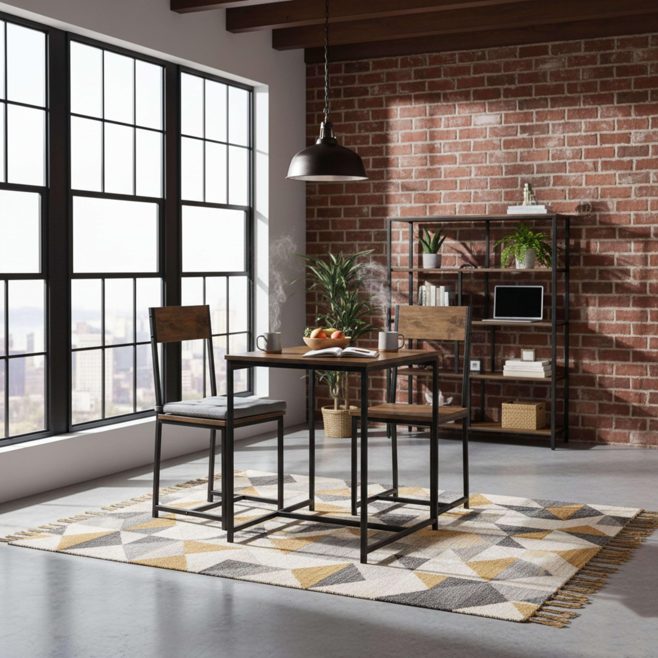 Miroytengo Juego de Mesa Fija con 2 Sillas, Pack Mesa + 2 Sillas, Muebles de Cocina Jess Roble Cambrian y Negro 80x77x50 cm