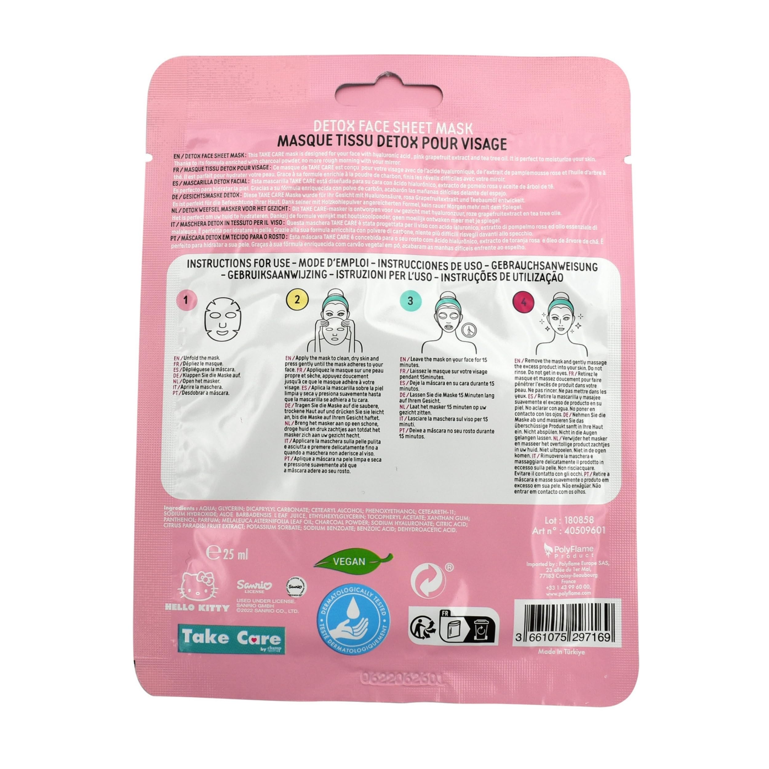 Hello Kitty Gesichtsmasken Set – Feuchtigkeitsspendende Tuchmasken mit Hyaluronsäure – 12 Stück Vegan Spa Beauty Set für Kinder, Teenager & Frauen – Sanft, Beruhigend & Pflegend