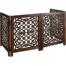 Lightnpro 4 Panel Wooden Dog Gate - 72 Inch Extra-Wide Freestanding Pet Fence - Foldable Indoor Safety Barrier for Small Dogs for Stairs, Doorways & Hallways Natural Burnt 24x18 Inch Panels