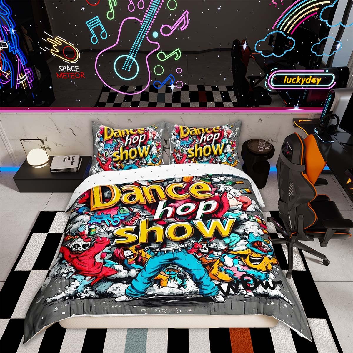 Homemissing Hippie Graffiti Duvet Cover Set Super King Size For Kids Boys Girls Teens Hip Hop Bedding Set Street Culture Pattern Comforter Cover with 2 Pillowcases Graffiti Graphic Decor Bed Sets — image 1