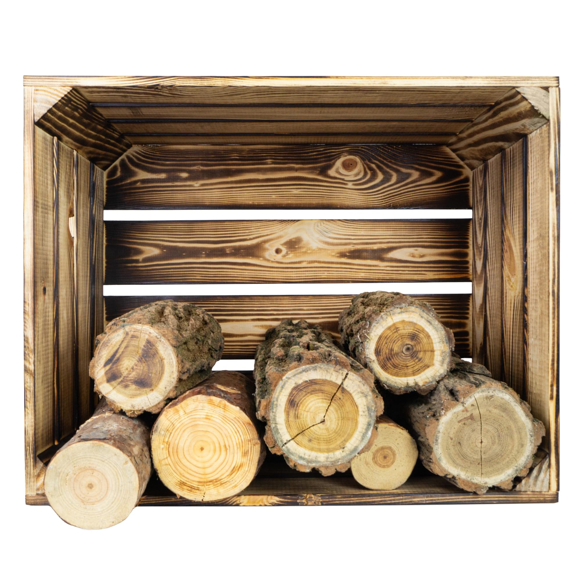 Kistenkolli Altes Land Geflammte Holzkisten Regalkisten, Massivholz Natur, mit Mittelbrett, 50x40x30cm, Obstkisten Weinkisten für Aufbewahrung Schuhregal (3, OHNE)