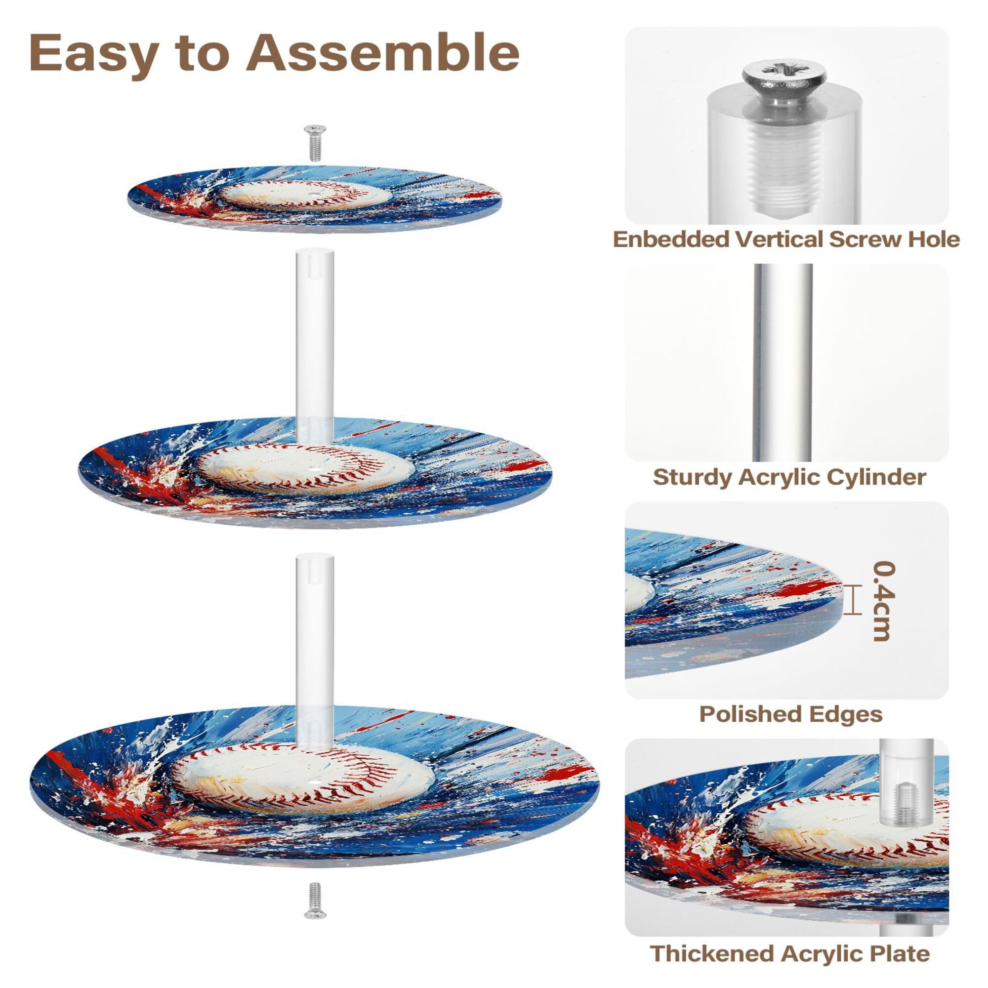 PYBUG Baseball 3 Tier Acrylic Cupcake Stands Tower,Dessert Table Display Set for Tea Party,Wedding,Birthday, Baby Shower