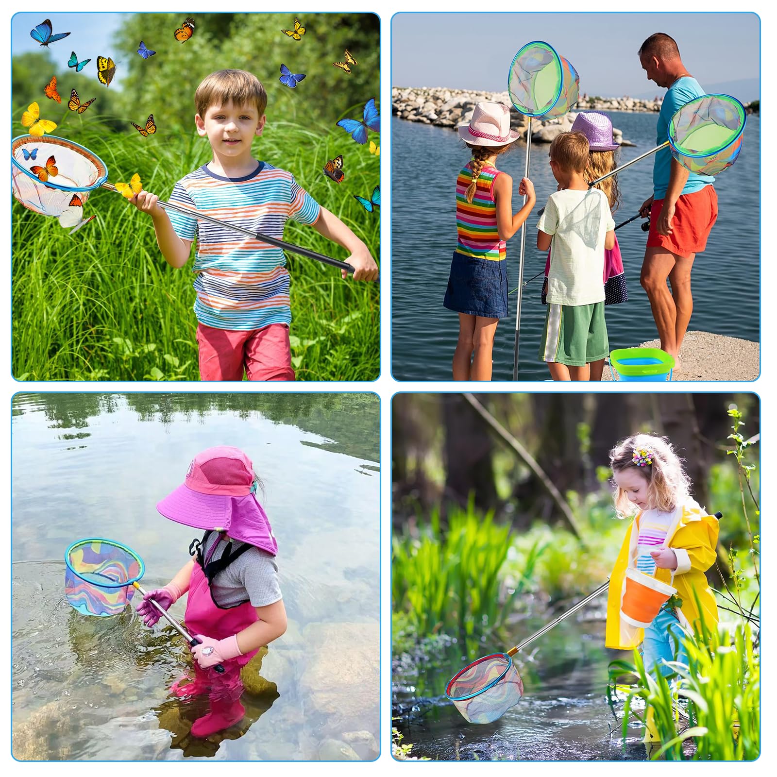 Red de Acero al Carbono Red de Pesca Cazamariposas, Redes Telescópicas Pesca Red Niños de 52 a 88 CM Adecuada para Atrapar Insectos, Pescar, Nadar en la Piscina, Actividades al Aire Libre, Etc