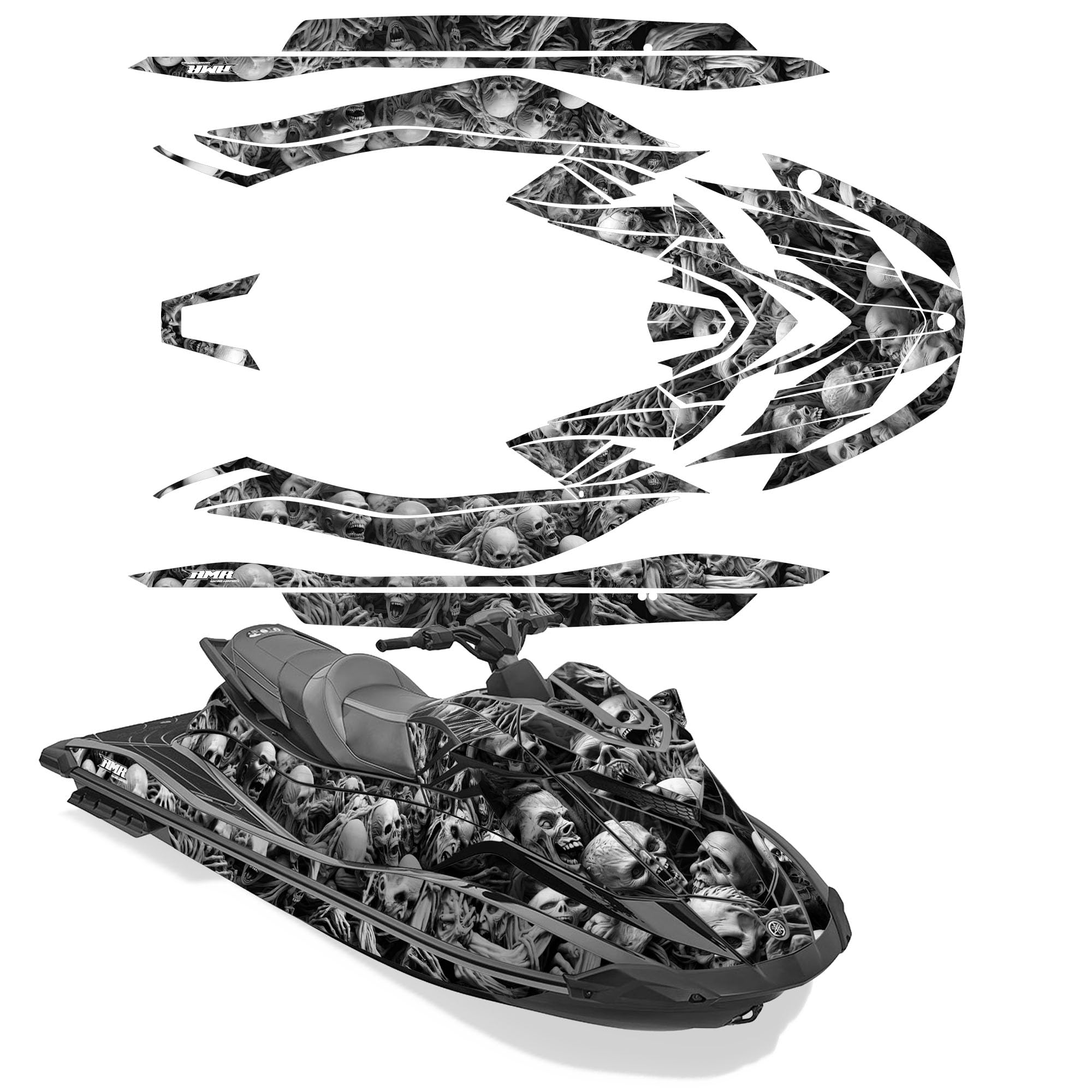 AMR Racing Jet Ski Graphics Kit: PWC Stickers for Yamaha Wave Runner GP 1800 R (2021-2026) Featuring Apokalyptik Design in Silver, Upgrade Your Personal Watercraft with Protective Stickers!