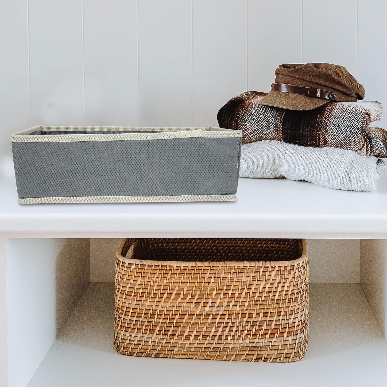 Garneck 3pcs Storage Box, 6 Compartment Non Woven Fabric Drawer Organizer