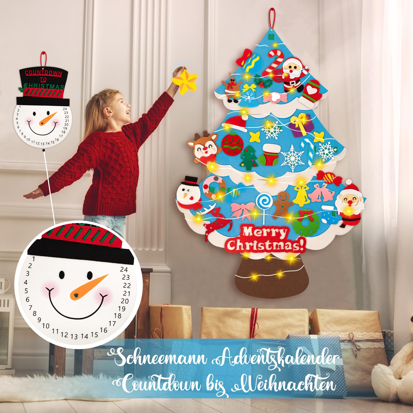 Feutrine Montessori Noël, Sapin DIY Avec 21Pcs Ornements