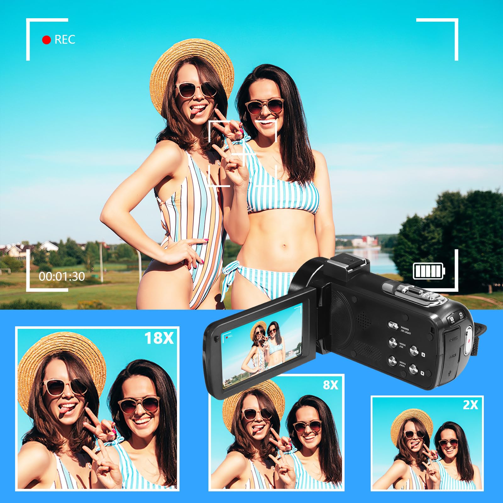 Videocamera Digitale HD Nero Schermo Touch 3 Pollici